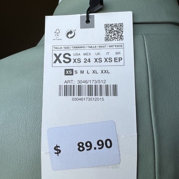 ZARA WOMAN SEA GREEN DOUBLE BREASTED FAUX LEATHER BLAZER - Picture 2 of 10